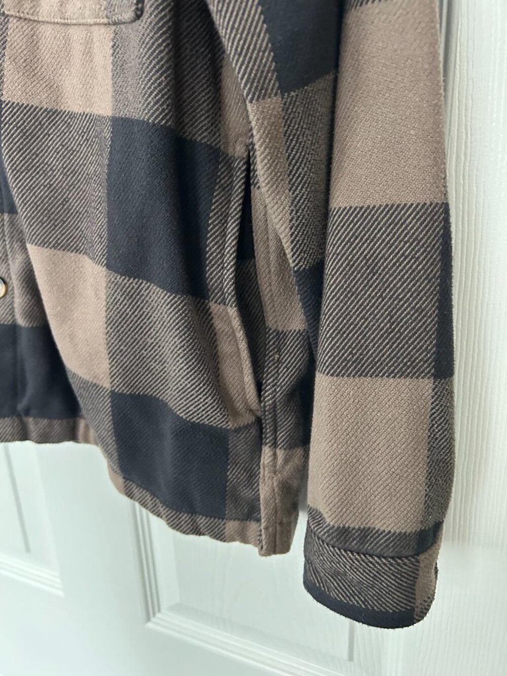 Abercrombie Fitch Shirt Jacket Mens Large Brown Black Plaid Heavyweight Shacket - Picture 6 of 9